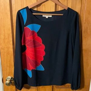 Ann Taylor Loft. Like new. XS navy blouse with red flower.